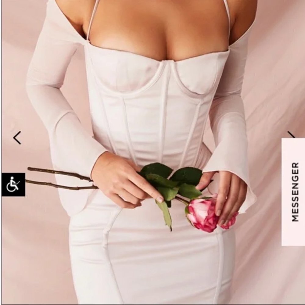 NEW House of CB Isra Blush Satin Mini Dress Size L Plus Cup